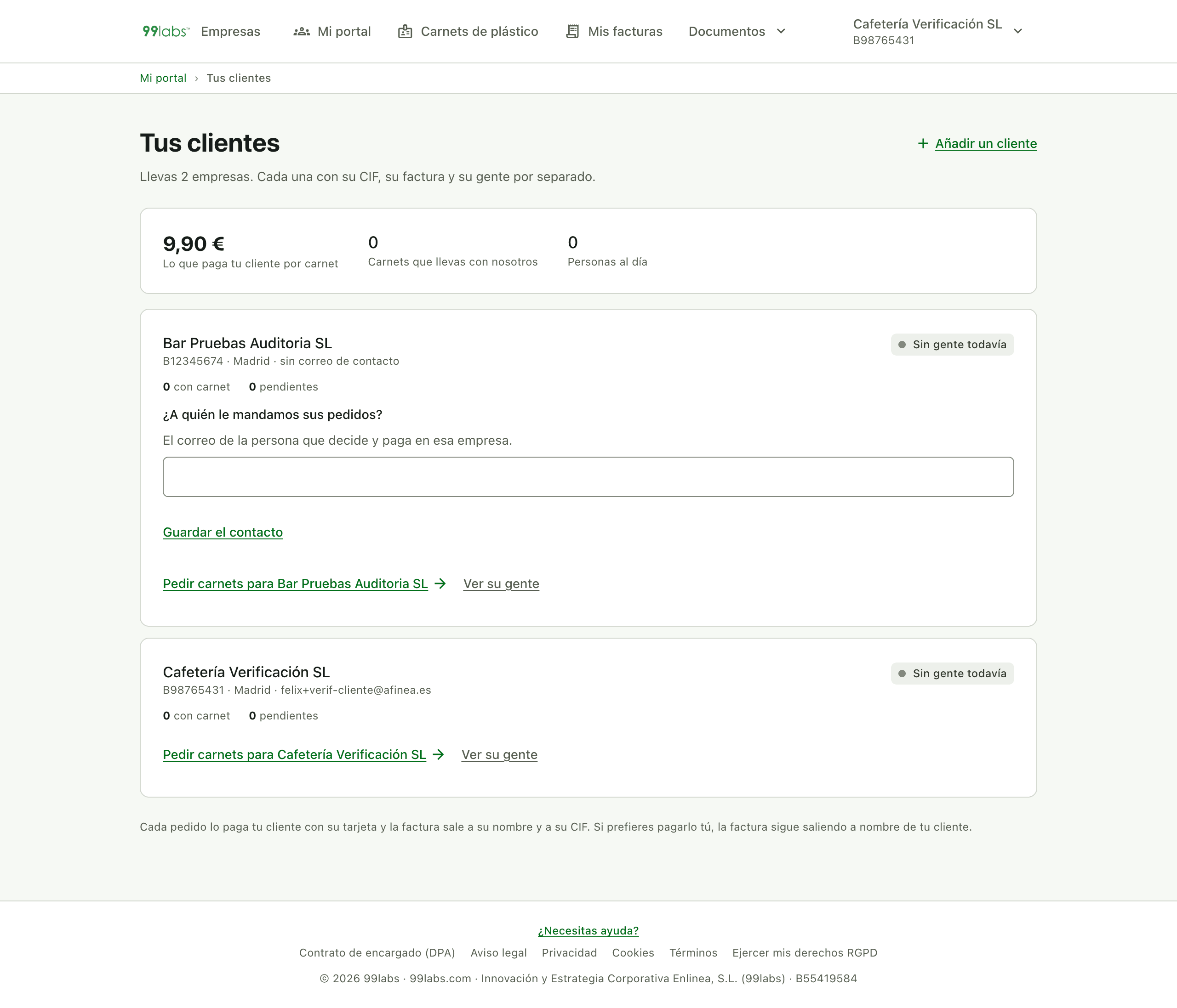 Pantalla real para preparar pedidos separados para empresas cliente