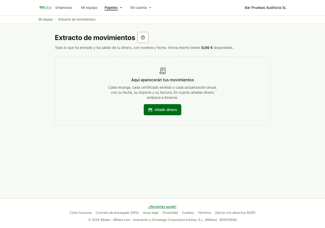 Pantalla real del extracto con lo que entra, lo que sale y lo apartado